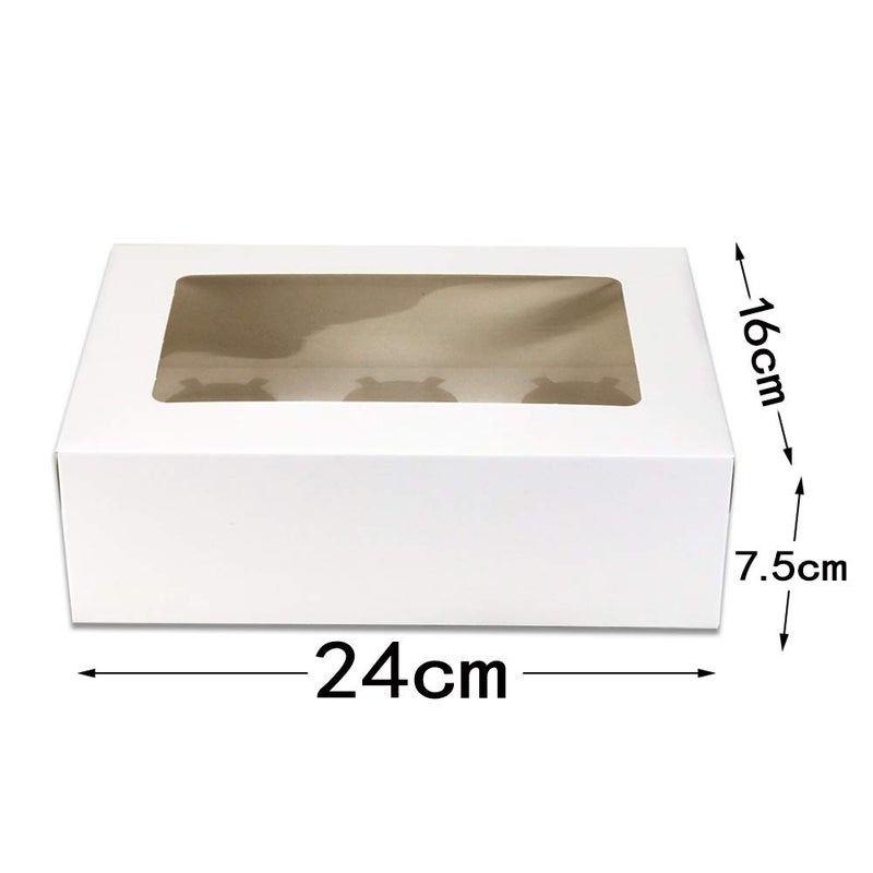 Pralb 20Pack White Cupcake Boxes with Inserts 6 Holders,White Standard Bakery Boxes with Pvc Window,Cupcake Containers Bakery Cake Box,Auto-Popup Cupcake Containers Carriers Bakery Cake Box(9x6x3inch) - Image 2